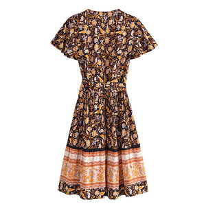 Floral Print,Beach Wrap Mini Dress,Boho Dresses