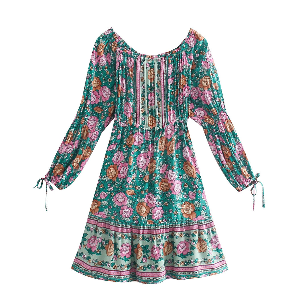 Floral Print ,Bohemian Mini Dress, Boho Sundress