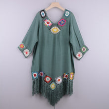 Load image into Gallery viewer, Solid hollow,Bohemian mini dress,Boho sundress
