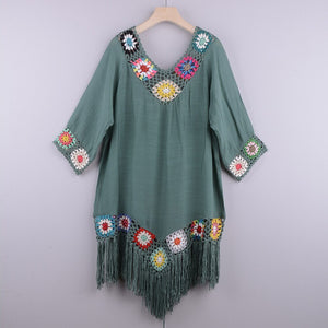 Solid hollow,Bohemian mini dress,Boho sundress