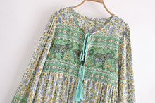 Load image into Gallery viewer, Elephant Green Floral ，Bohemian Maxi Dress，Boho Dress
