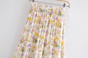 Floral Peacock Printed, Boho Maxi Skirt, Vintage Skirt