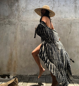 Stripe Print,Bohemian Maxi Dress , Boho Kimono
