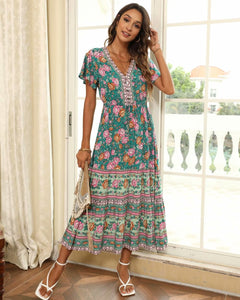Floral print ,Bohemian  maxi dresses,Boho Sundress