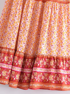 Pink Floral Print,Bohemian Long Skirt,Boho Maxi Skirt