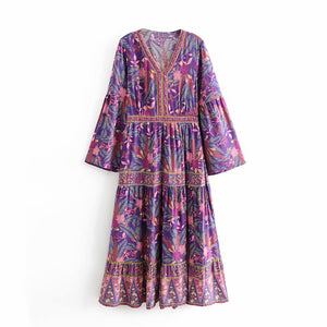 Purple Floral Print,Bohemian Maxi Dress,Boho Dress