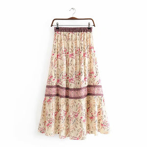 Boho Skirt, Maxi Skirt, Green Wild Flower