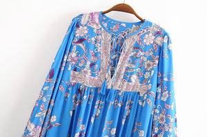 Floral Print,Bohemian Midi  Sundress,Boho Dress
