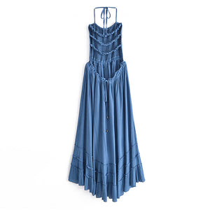 Backless Bohemian Maxi Dress, Boho Strapless Dress