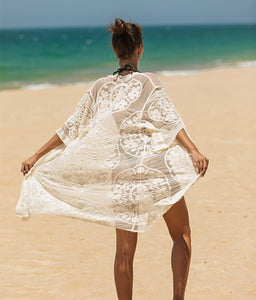 White hollow Out,Bohemian maxi dress, Boho kimono