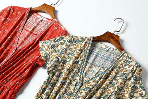 Red Floral Print, Boho Bodysuits,Bohemian Rompers