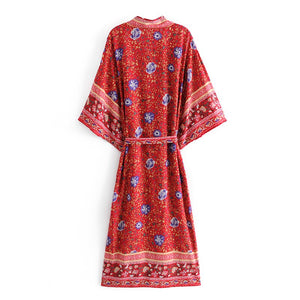 Boho Robe, Kimono Robe,Nova Red Floral