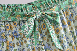 Boho Sets,Long Pants and Tops,Green Floral Print