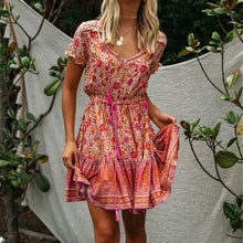 Load image into Gallery viewer, Mini Dress, Boho Dresses,Pink Floral Tassel
