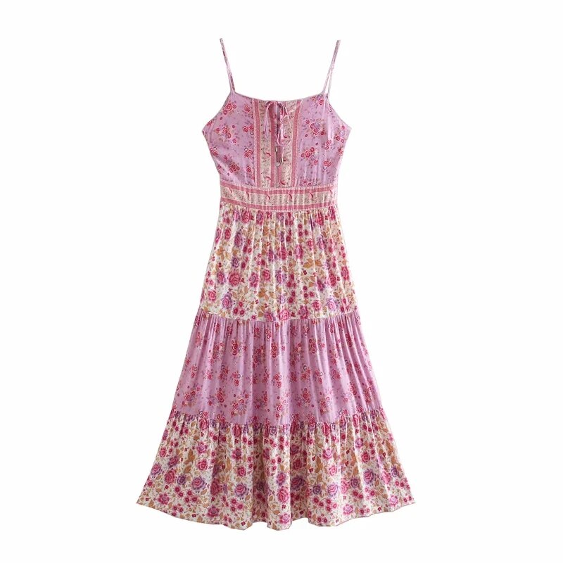Pink floral print,Boho sundress,Boho maxi dress