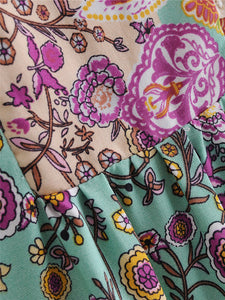 Floral print,deep V-neck,mini dress ,Boho dresses