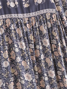 Grey Floral Print,Bohemian Maxi Dress,Boho Dress