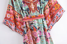 Load image into Gallery viewer, Green Peacock Floral  ,Bohemian Kaftan ,Boho Maxi Dress
