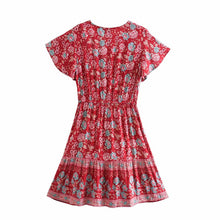 Load image into Gallery viewer, Floral Print V-neck,Boho Sundress,Boho Mini Dress
