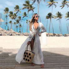Load image into Gallery viewer, White Bohemian  dress , Boho maxi sundress
