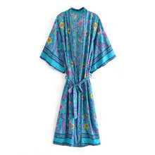 Load image into Gallery viewer, Green Peacock Floral Print,Bohemian  Kimono,  Boho Maxi Dress
