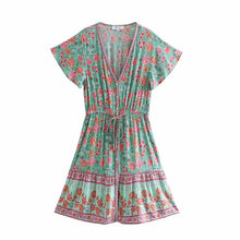 Load image into Gallery viewer, Floral Print V-neck,Boho Sundress,Boho Mini Dress

