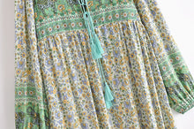 Load image into Gallery viewer, Elephant Green Floral ，Bohemian Maxi Dress，Boho Dress
