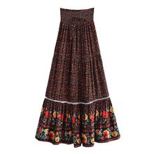 Load image into Gallery viewer, Black Floral Print ,Bohemian Pleated Skirt ,Boho Maxi Skirts
