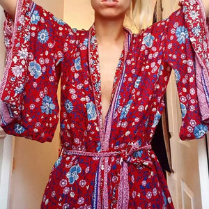 Boho Robe, Kimono Robe,Nova Red Floral