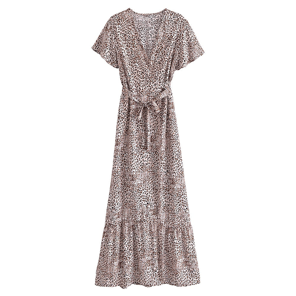Leopard Print, Boho Dress ,Bohemian Wrap Dress