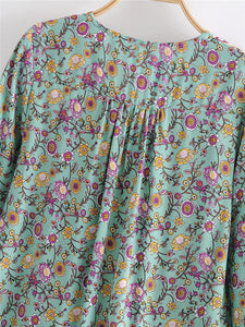 Floral print,deep V-neck,mini dress ,Boho dresses