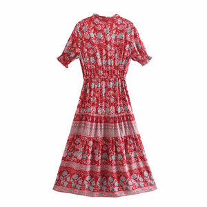 Ruffles Floral,Bohemian Midi Dress ,Boho Dress