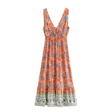 Load image into Gallery viewer, Floral Print ,Boho Maxi Dresses,deep V-neck Sundress
