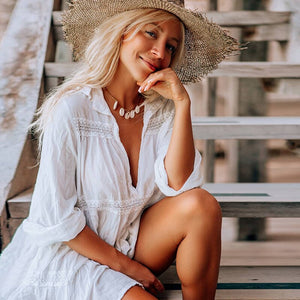 Lace White,Bohemian Dress Shirt, Boho Bikini Cover-up