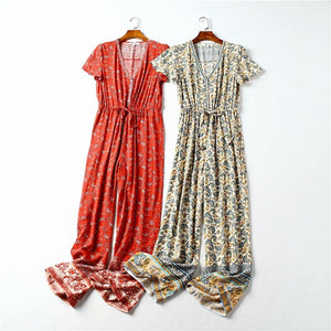 Red Floral Print, Boho Bodysuits,Bohemian Rompers