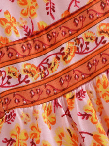 Pink Floral Print,Bohemian Long Skirt,Boho Maxi Skirt