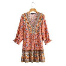 Load image into Gallery viewer, Floral print v-neck,Boho sundress,Boho mini dress

