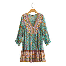 Load image into Gallery viewer, Floral print v-neck,Boho sundress,Boho mini dress
