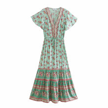 Load image into Gallery viewer, Bohemian  maxi dresses, V neck botton rayon, Boho Sundress
