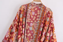 Load image into Gallery viewer, Red Floral Print ,Bohemian Robe,Boho Kimono
