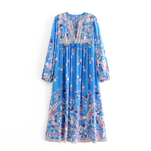 Floral Print,Bohemian Midi  Sundress,Boho Dress