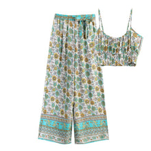 Load image into Gallery viewer, Boho Sets, Green Floral Print ,Pants and Tops
