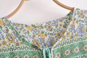 Elephant Green Floral ，Bohemian Maxi Dress，Boho Dress