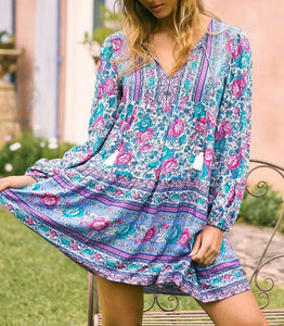 Floral print , Bohemian mini dress, Boho sundress