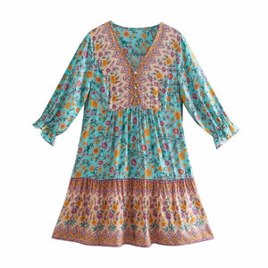 Mini Dress, Boho Sundress,Floral Print