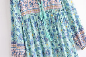 Bird Floral print，Bohemian Maxi dress，Boho sundress