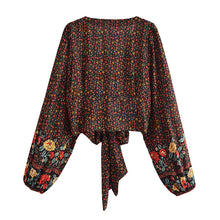 Load image into Gallery viewer, Black Floral Print,bohemian Blouses,boho Shirt
