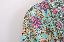 Load image into Gallery viewer, Green Floral Print ,Bohemian  Blouses,Boho Kimono
