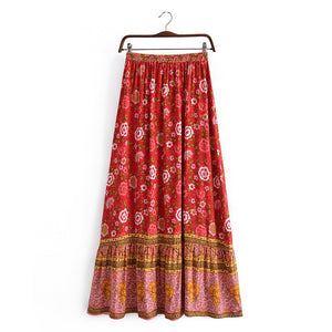 Purple Floral Print,Bohemian Skirt,Boho Maxi Skirt