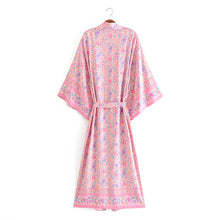 Load image into Gallery viewer, Boho Kimono,Boehmian Robe,Pink Floral Print
